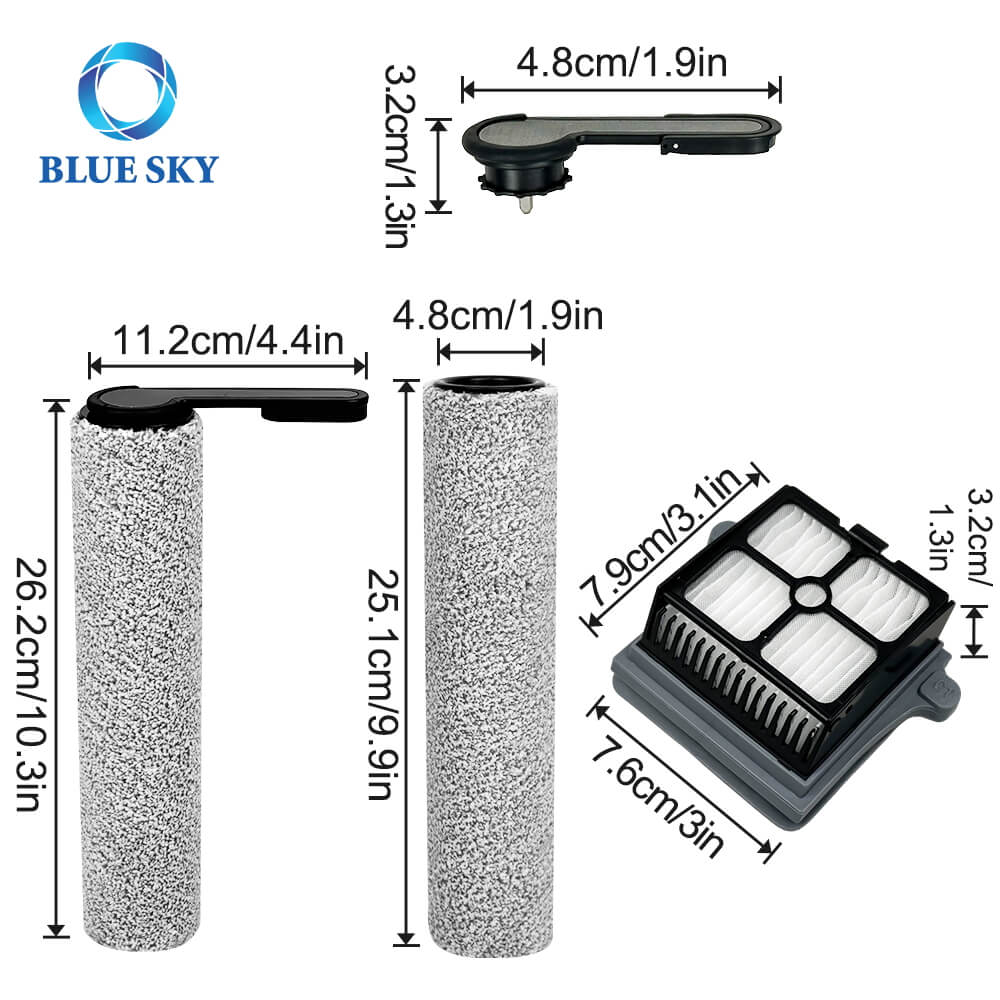 Size of Replacement Brush Roller and Filter Set Compatible with Tineco S7 Pro Floor Washer 与 Tineco S7 Pro 洗地机兼容的替换刷辊和过滤器套件尺寸