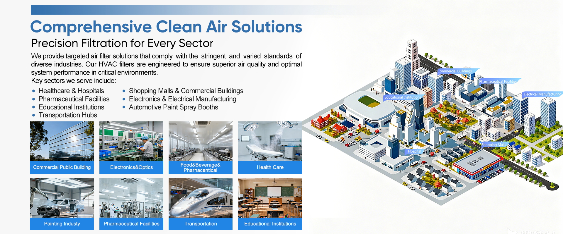 Blue Sky Filter Comprehensive Clean Air Solutions - Precision Filtration for Every Sector 蓝宇过滤器材 全面的清洁空气解决方案 - 为每个行业提供精密过滤