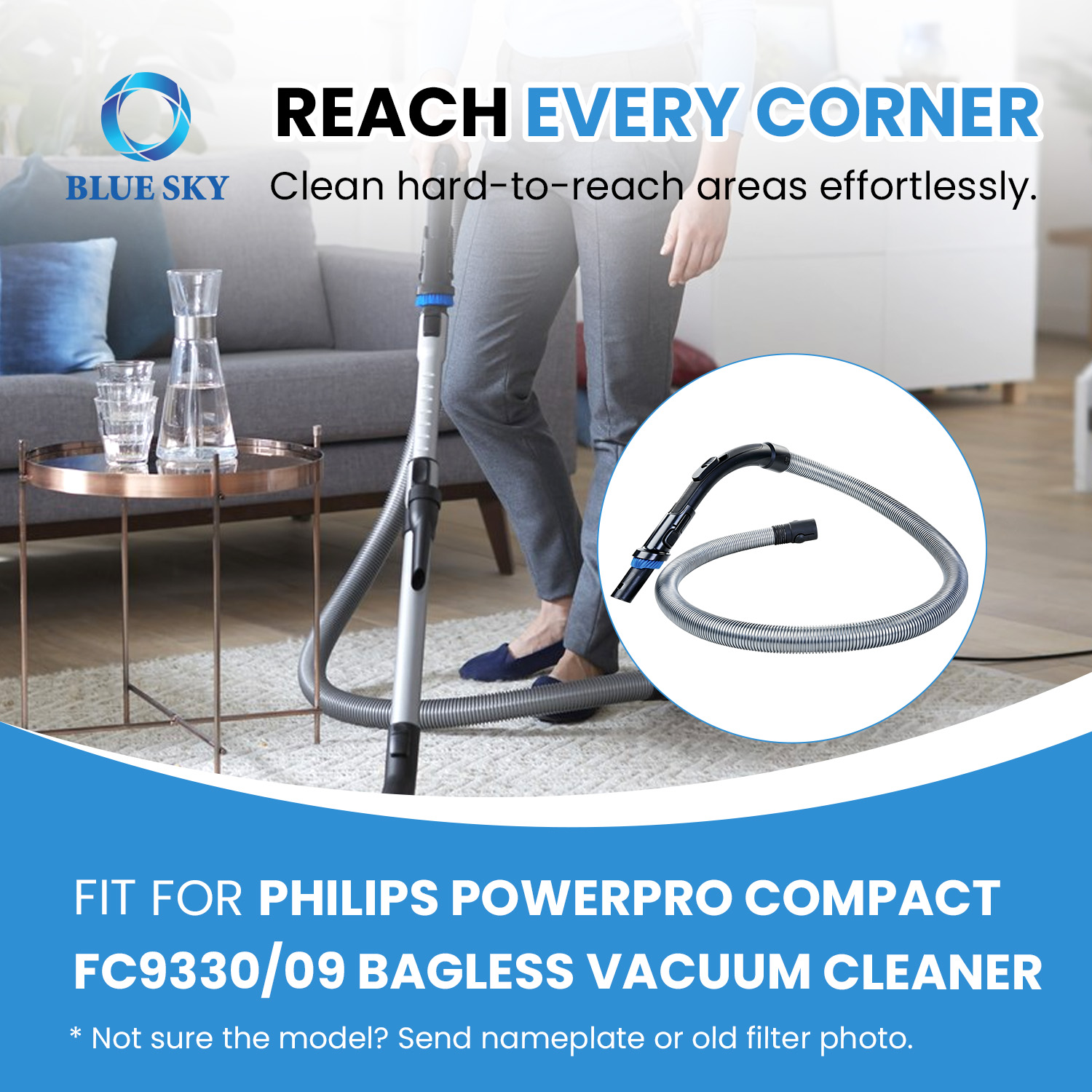 吸尘器 软管，带手柄连接器替换件，适用于 FC9078 FC9330 FC9331 FC9332 FC9350