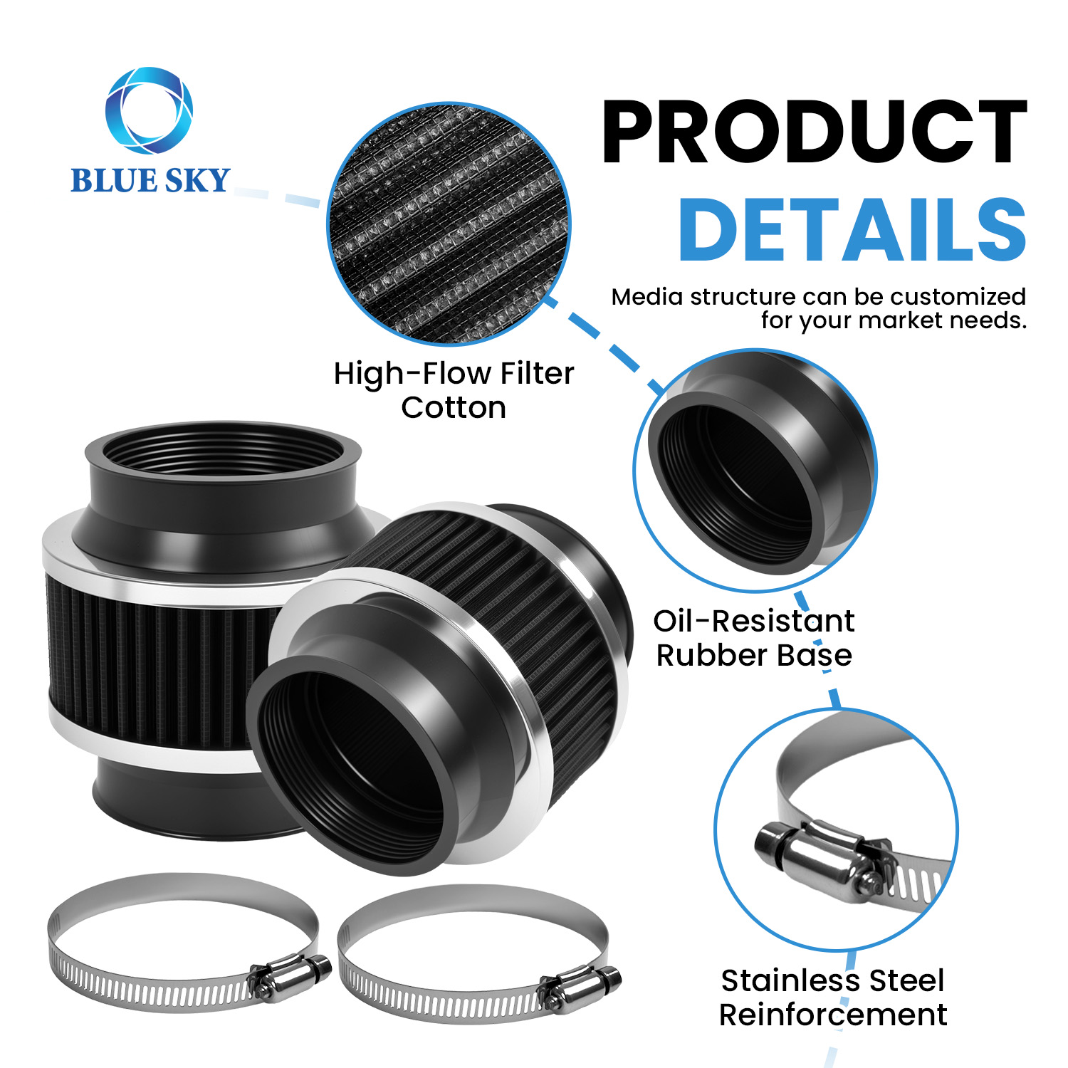 2.75'' 70mm 冷空气进气旁通阀过滤器 - 通用高流量发动机零件可定制