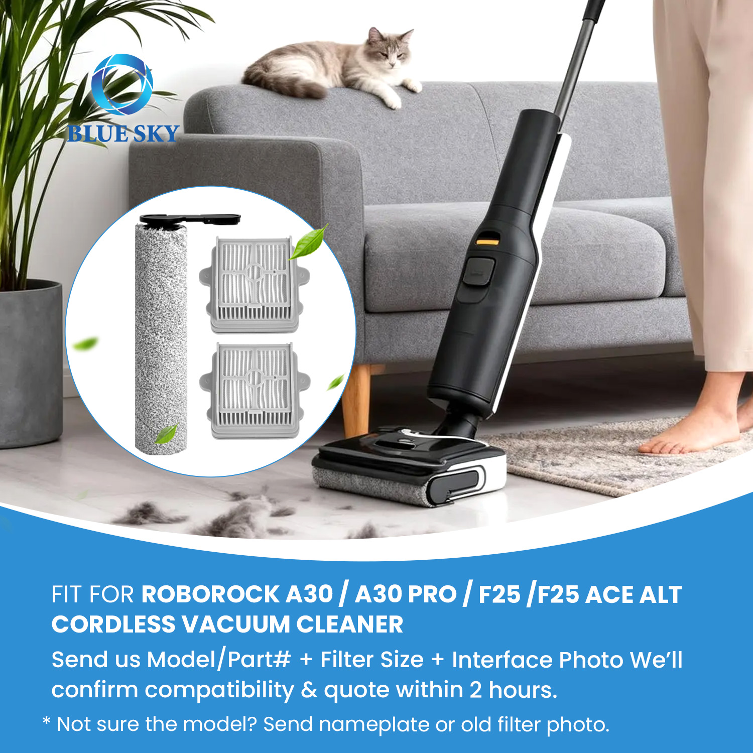 滚刷 HEPA 过滤器更换套件适合 Roborocks A30 A30 Pro F25 F25 ACE 湿干 吸尘器