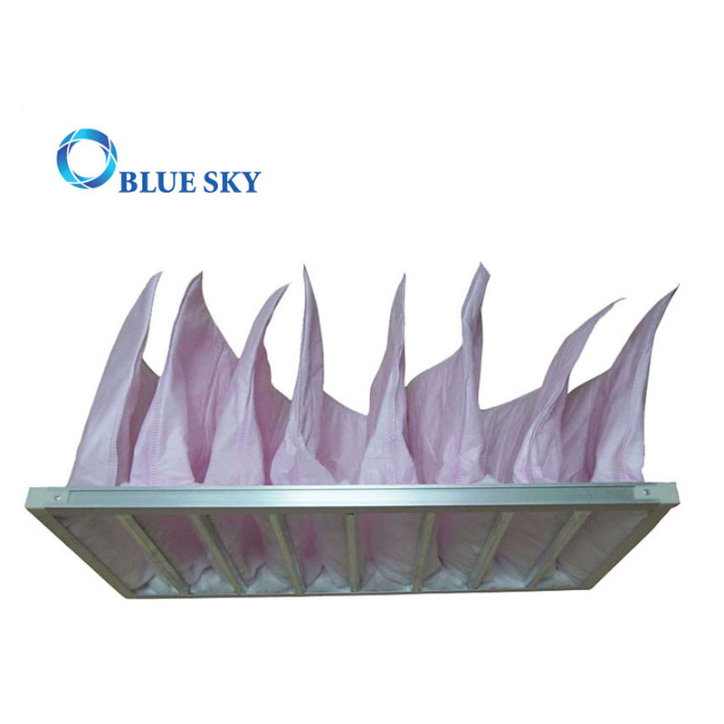 592*295*525mm 空调通风系统用粉色合成纤维F7袋式空气过滤袋