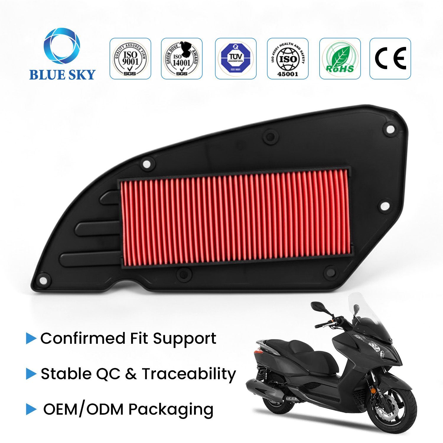高流量摩托车空气过滤器更换件适用于 KYMCO Downtown 300/300i/350/350i 发动机进气过滤器