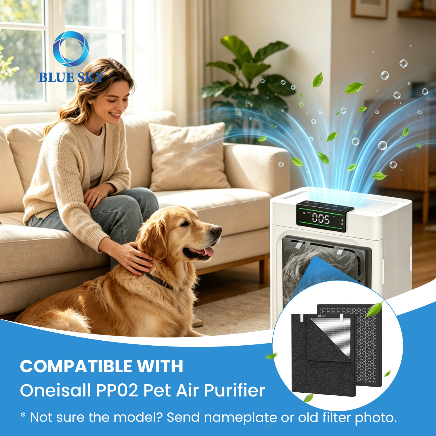 H13 HEPA 活性炭宠物空气净化器过滤器替换件与 Oneisall PP02 兼容
