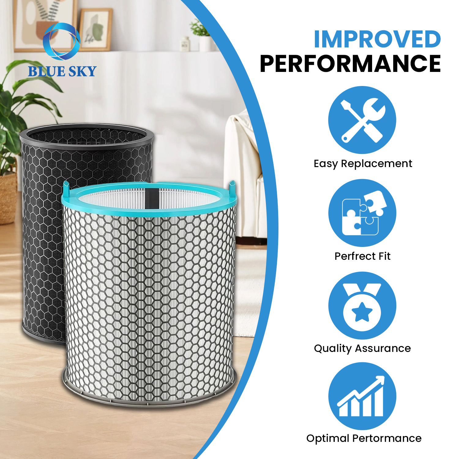 HJ10 HushJet 空气净化器的替换 HEPA 碳过滤器 - 高效三合一空气净化器过滤器