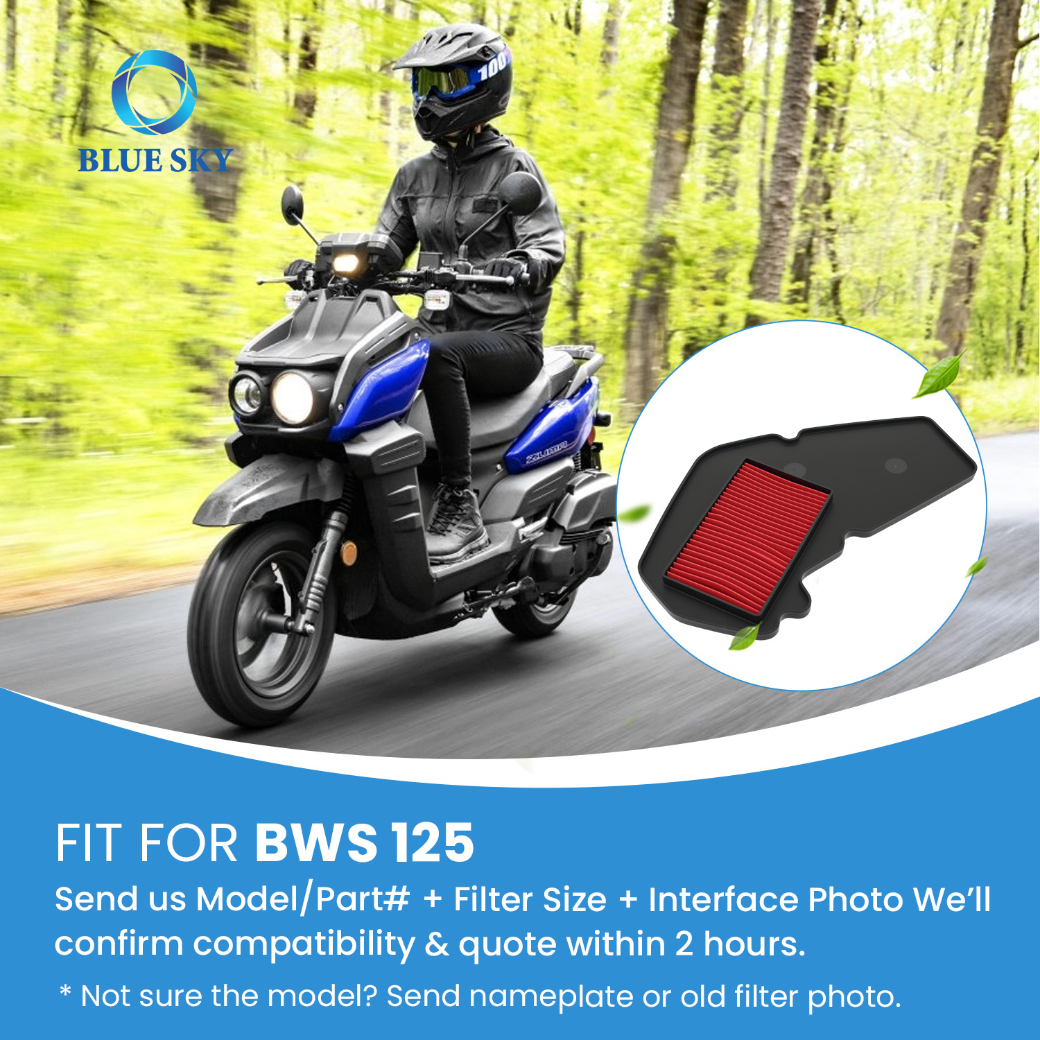 摩托车空气滤清器滤芯替换件适用于雅马哈 BWS 125 进气 吸尘器，高流量可清洗 OEM 定制