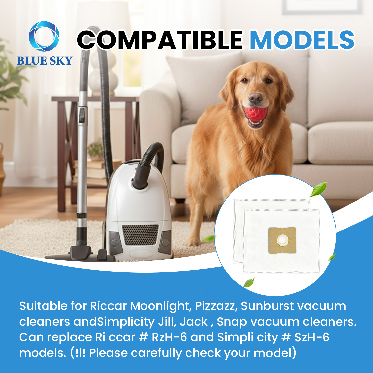 HEPA Z 型真空袋替换件适用于 Moonlight Pizzazz Sunburst Jill Jack Snap 与 RZH-6 SZH-6 兼容