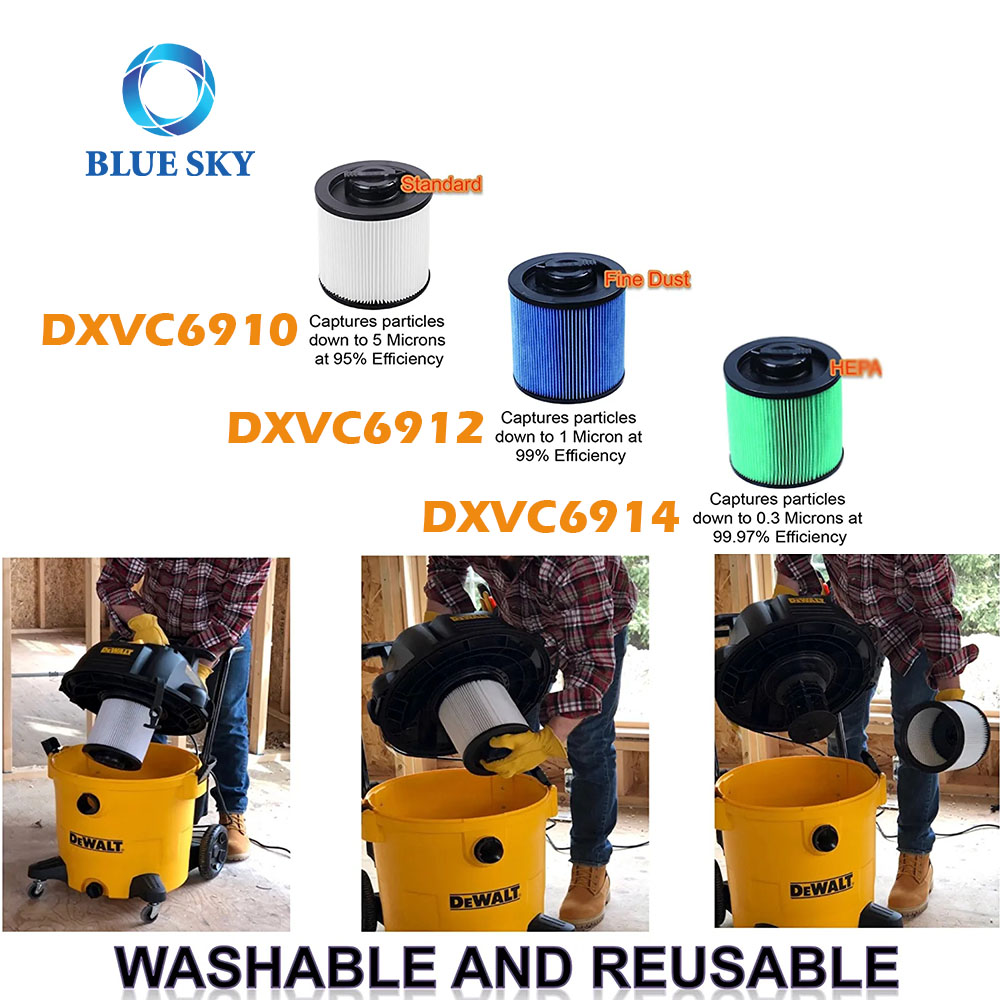 高效 DXVC6910 筒式过滤器替换件，适用于得伟 6-16 加仑湿/干细粉尘过滤器 DXV06P DXV09P DXV10P