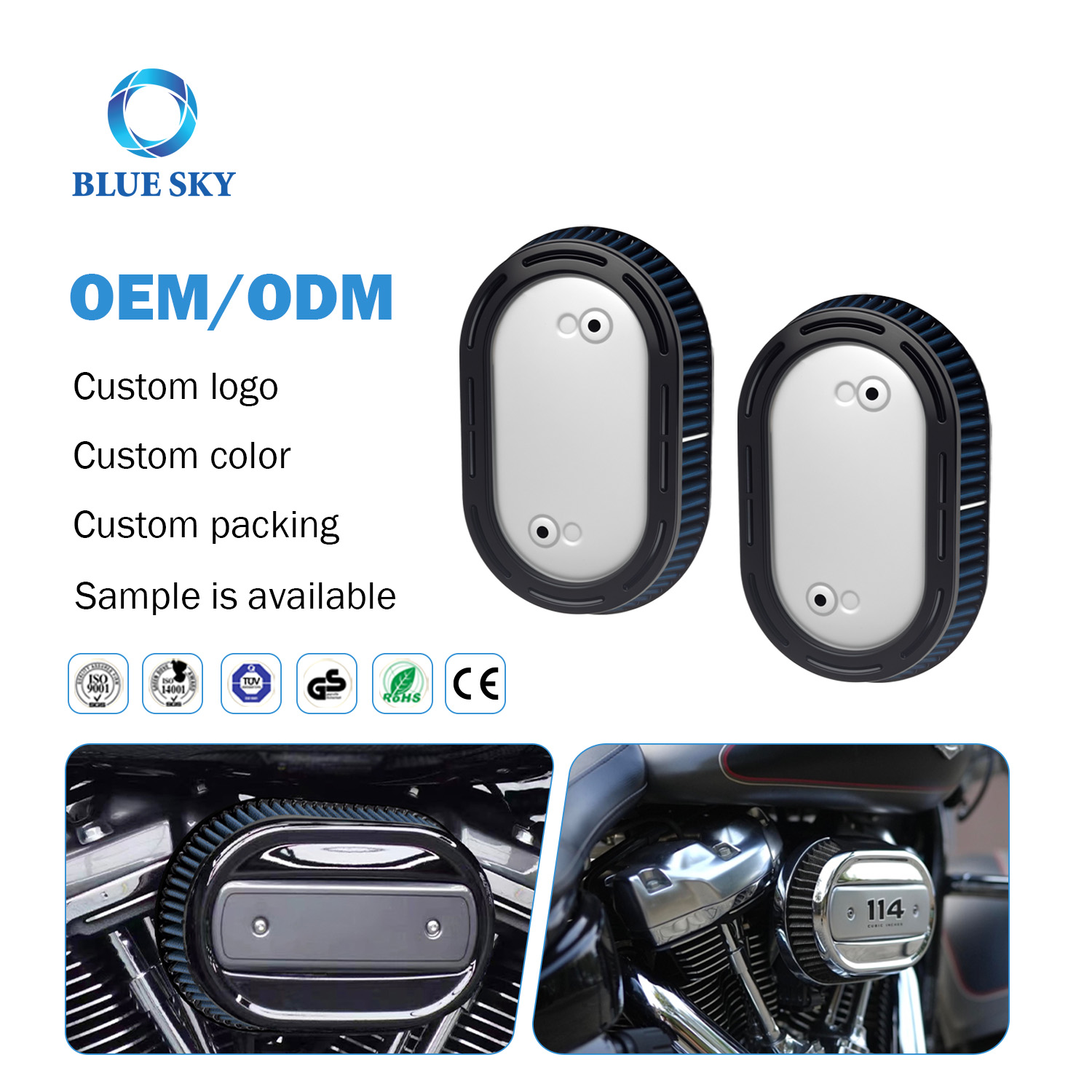 定制空气过滤器适用于哈雷 Softail 2018+ 密尔沃基八 107 114 发动机摩托车空气过滤器供应商