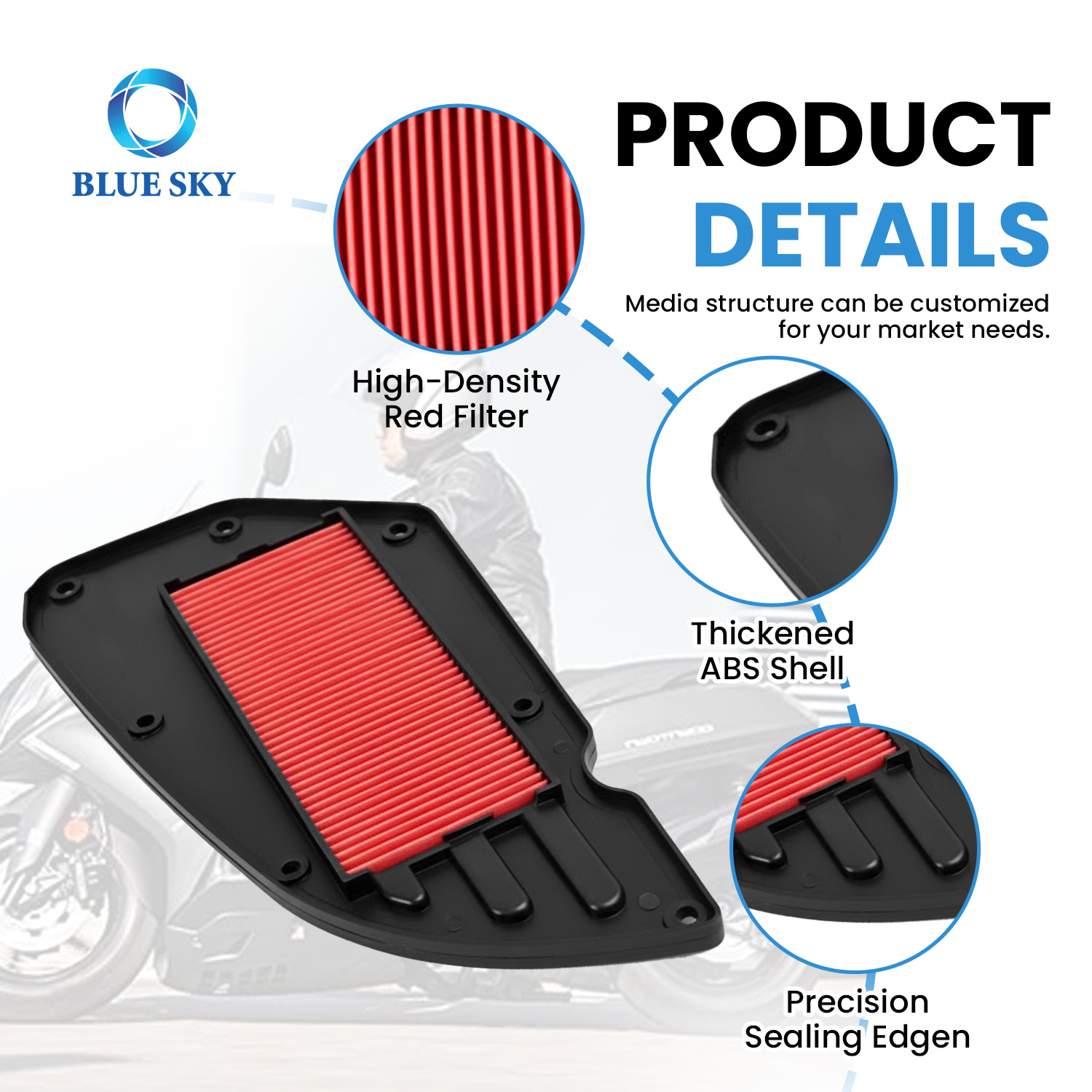 高流量摩托车空气过滤器更换件适用于 KYMCO Downtown 300/300i/350/350i 发动机进气过滤器