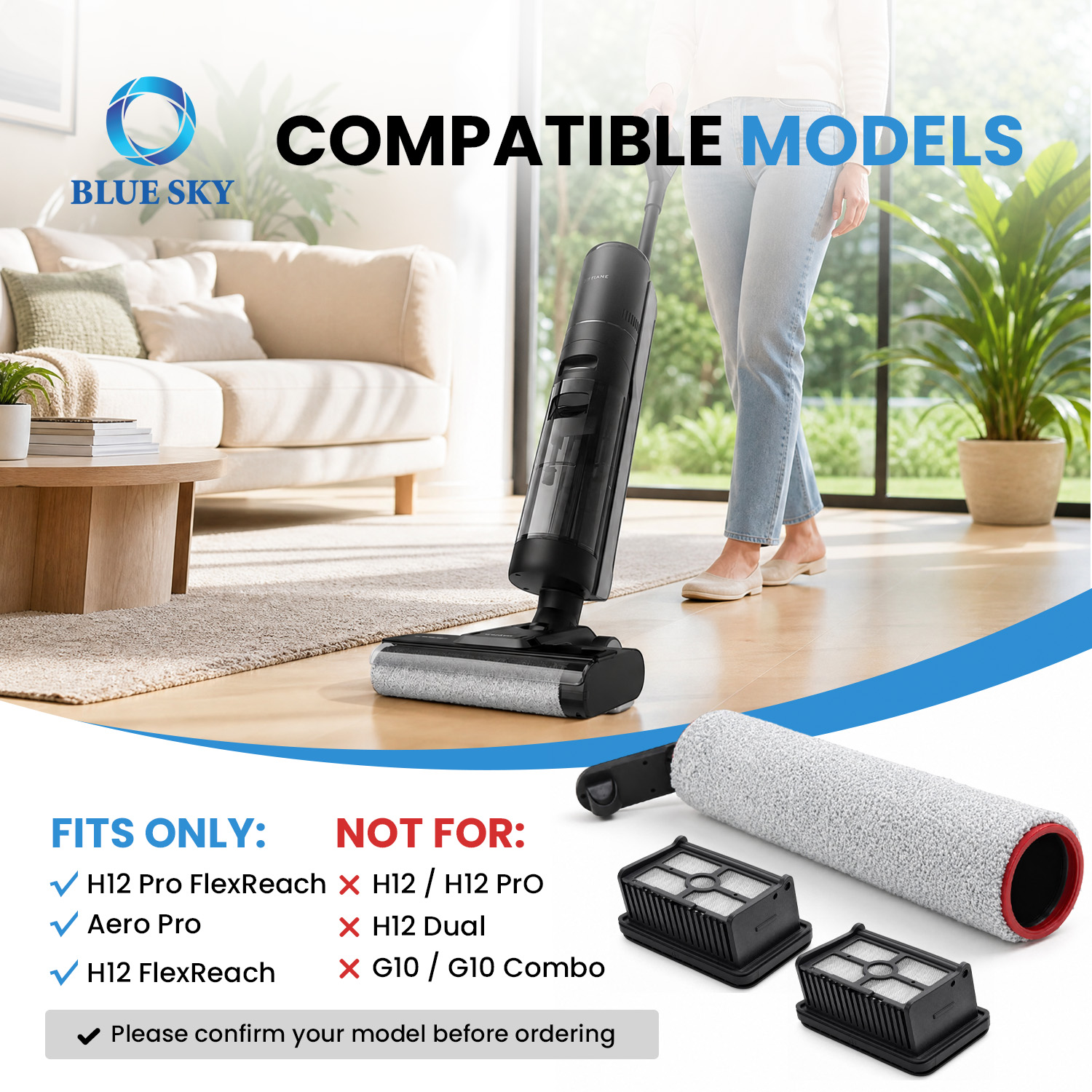 滚刷和 HEPA 过滤器套件与 Dreames H12 Pro FlexReach H12 Pro FlexLite 湿干 吸尘器s 兼容