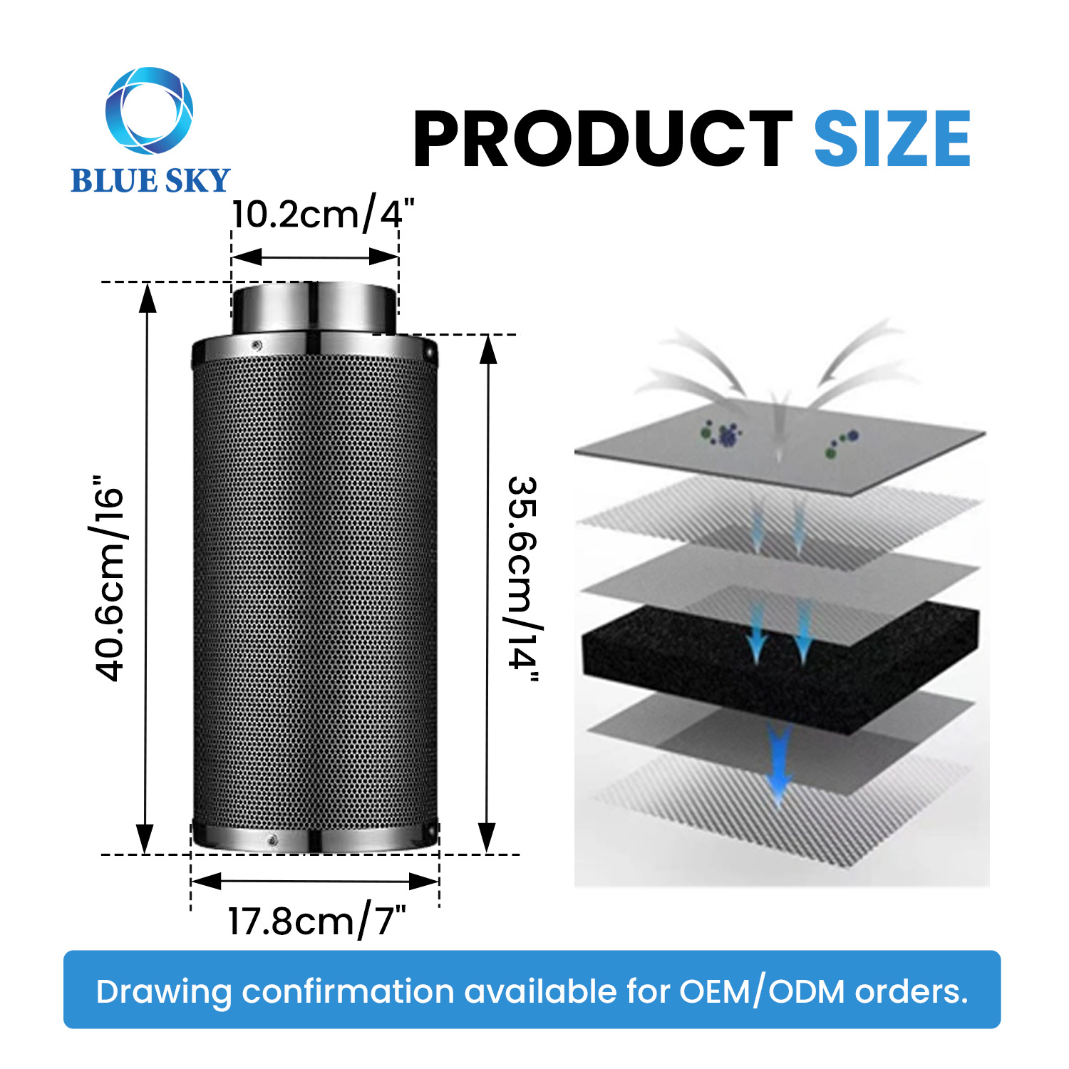 适用于种植帐篷的 4 英寸活性炭过滤器 - 1200+ IAV 气味控制内置管道过滤器 210 CFM