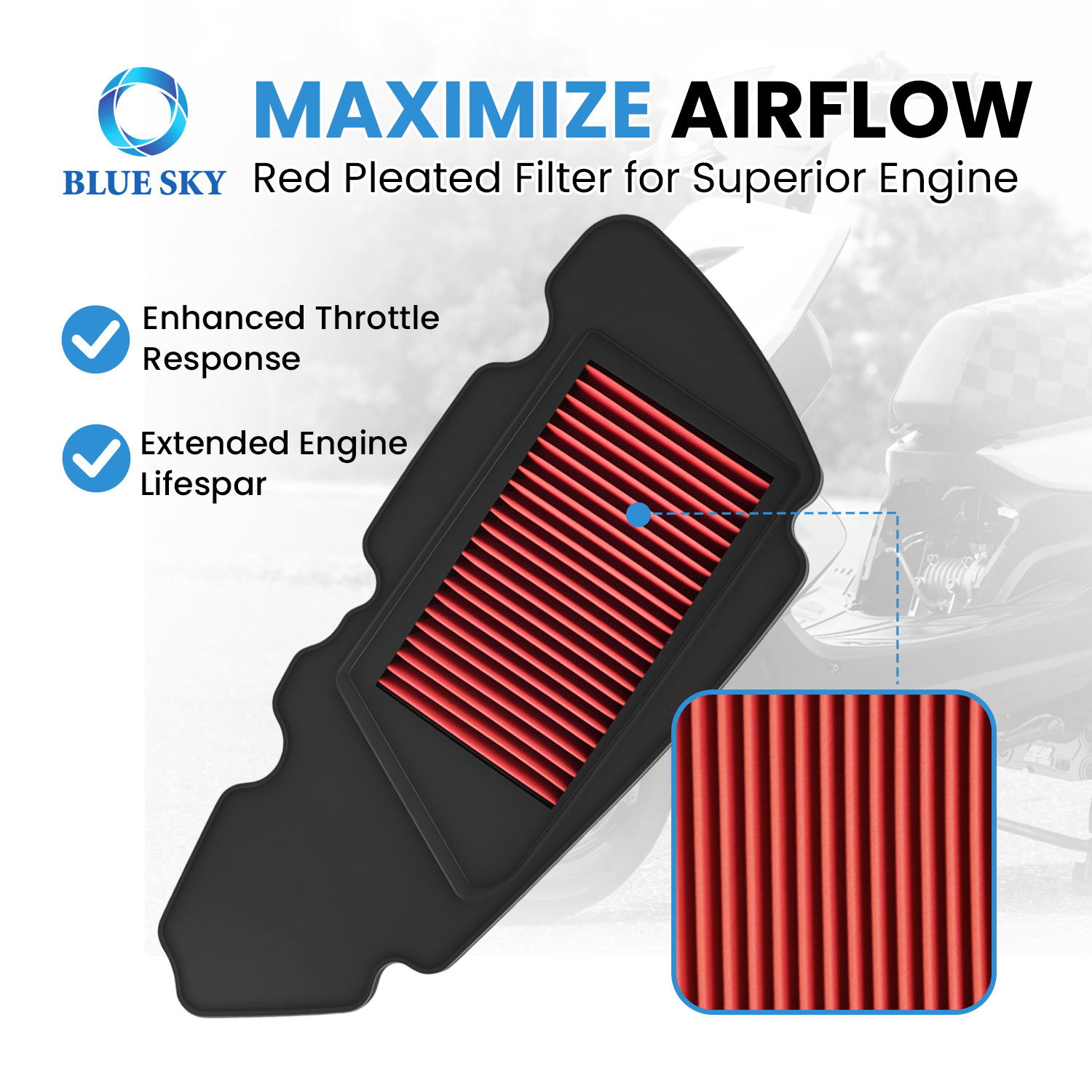 可重复使用的高流量摩托车空气过滤器 A417 适用于雅马哈 RSZ 100cc 进气 吸尘器 替换件可定制
